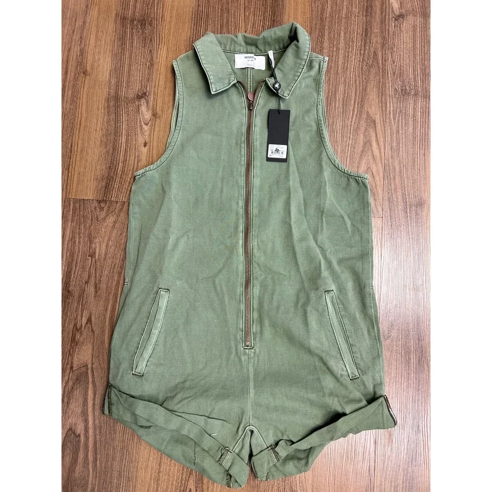 One Teaspoon $189 Romper Jumpsuit Super Green Khaki Mini Braxton Utility XS